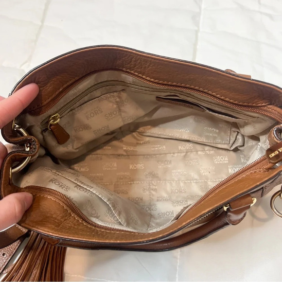 Michael Kors Brown Leather Charm Tassel Medium Satchel - Picture 9 of 13